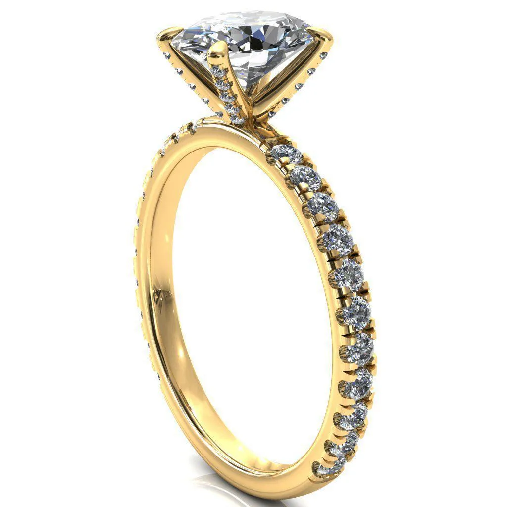 Alessi Oval Center Stone 4 Claw Prong 3/4 Micro Pave Engagement Ring