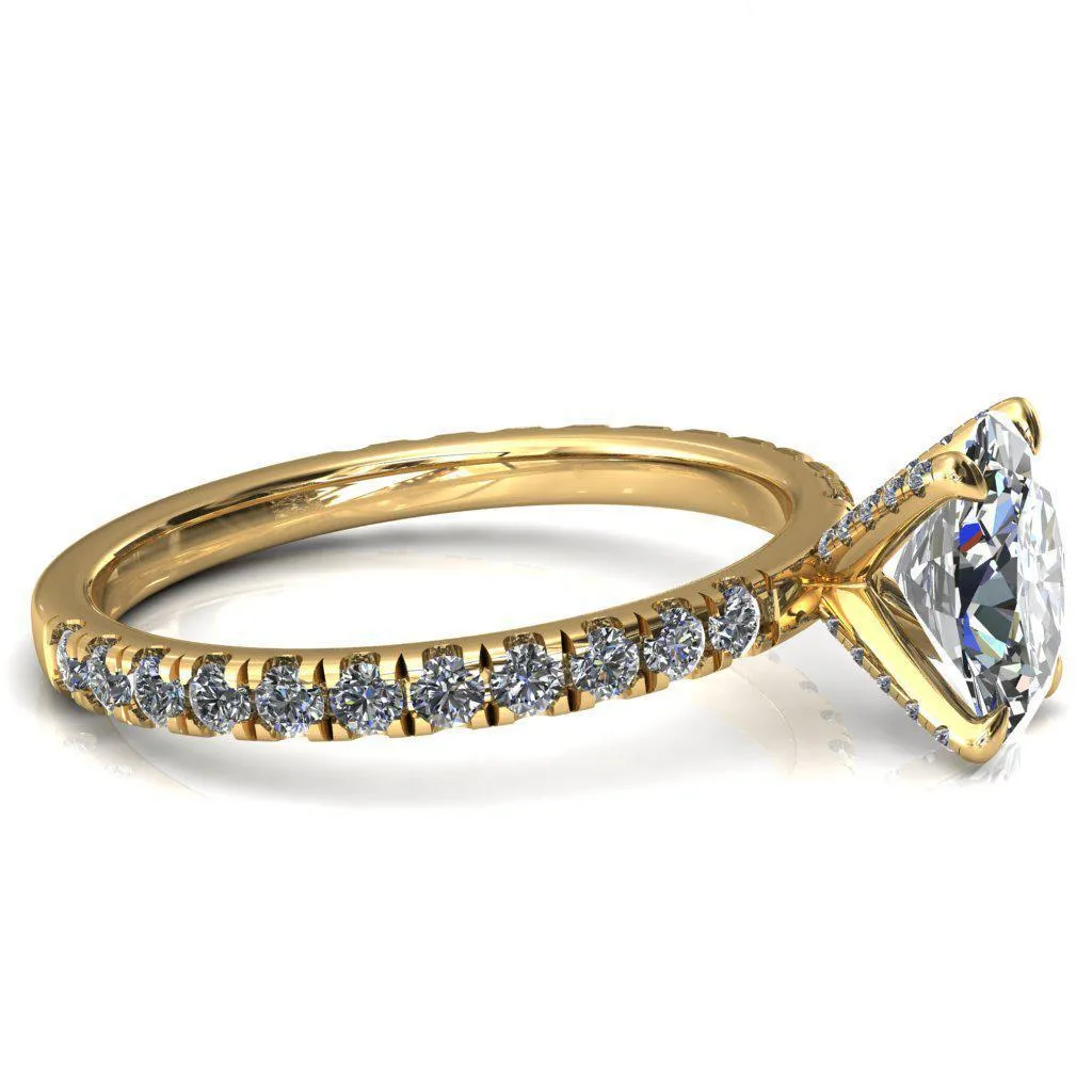 Alessi Oval Center Stone 4 Claw Prong 3/4 Micro Pave Engagement Ring