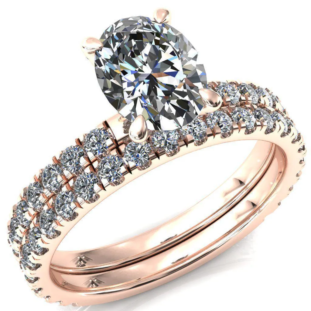 Alessi Oval Center Stone 4 Claw Prong 3/4 Micro Pave Engagement Ring