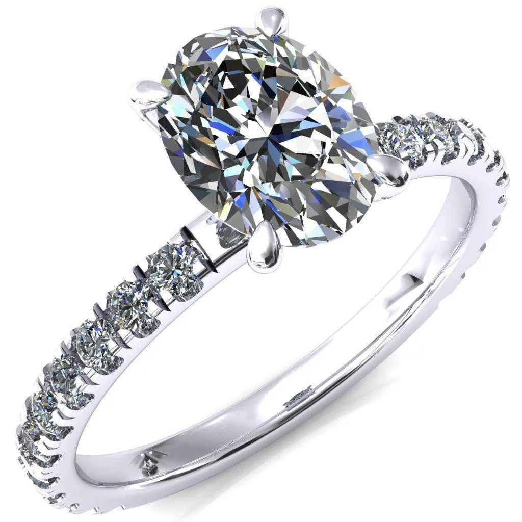 Alessi Oval Center Stone 4 Claw Prong 3/4 Micro Pave Engagement Ring