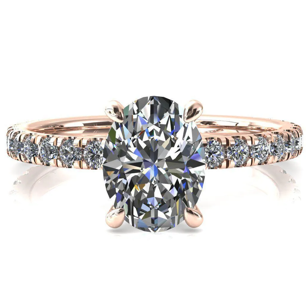 Alessi Oval Center Stone 4 Claw Prong 3/4 Micro Pave Engagement Ring