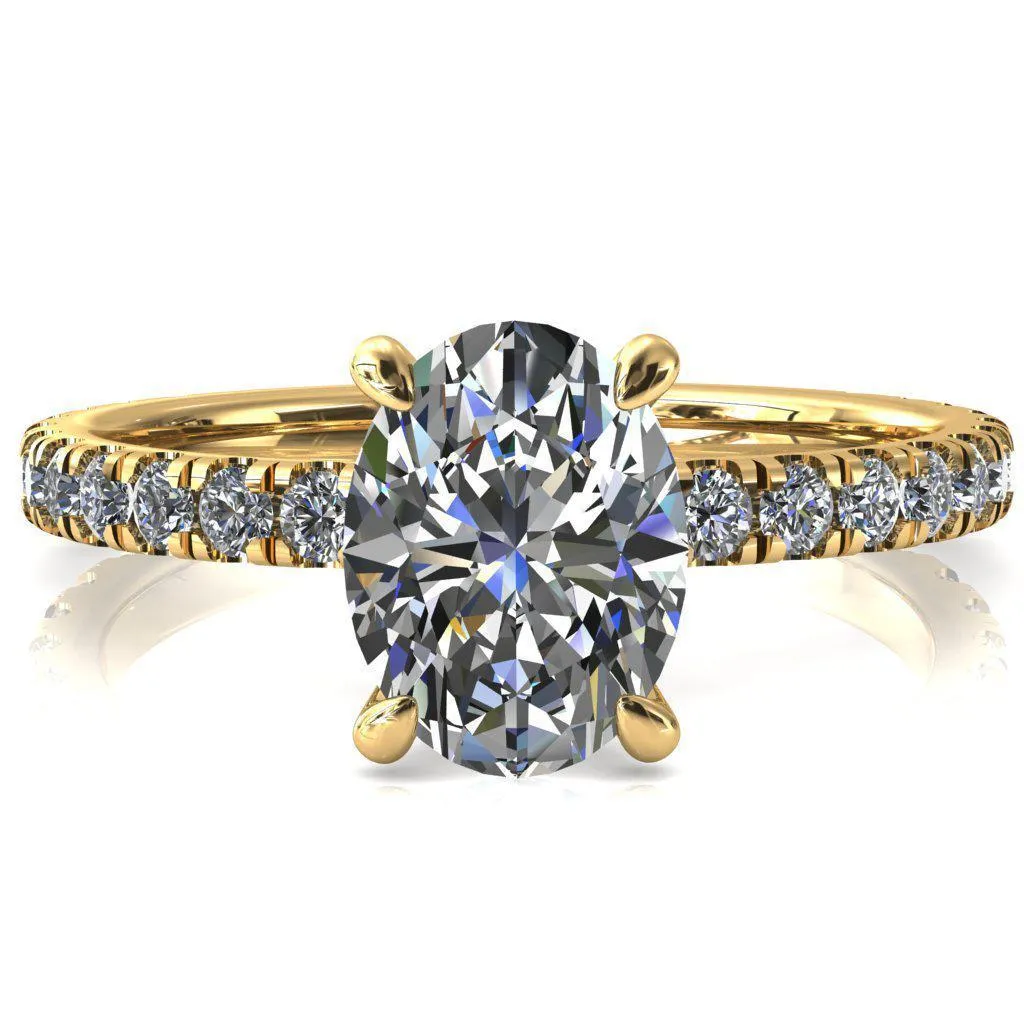 Alessi Oval Center Stone 4 Claw Prong 3/4 Micro Pave Engagement Ring