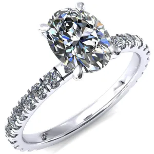 Alessi Oval Center Stone 4 Claw Prong 3/4 Micro Pave Engagement Ring