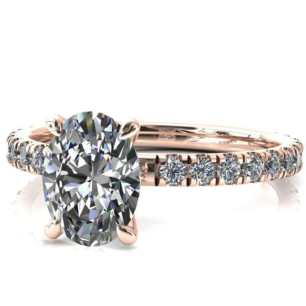 Alessi Oval Center Stone 4 Claw Prong 3/4 Micro Pave Engagement Ring