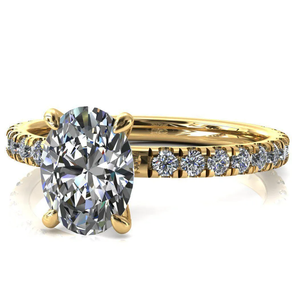Alessi Oval Center Stone 4 Claw Prong 3/4 Micro Pave Engagement Ring