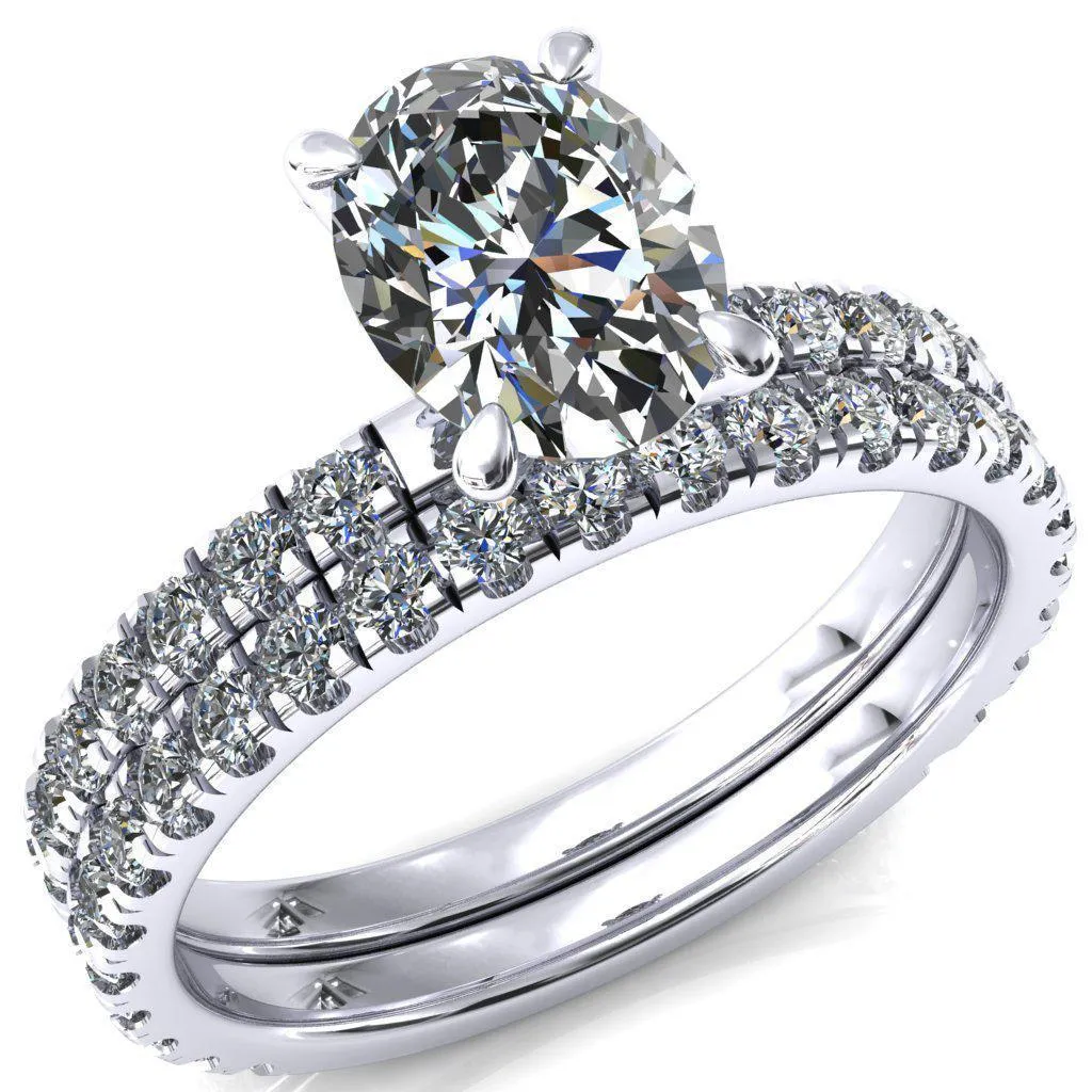 Alessi Oval Center Stone 4 Claw Prong 3/4 Micro Pave Engagement Ring