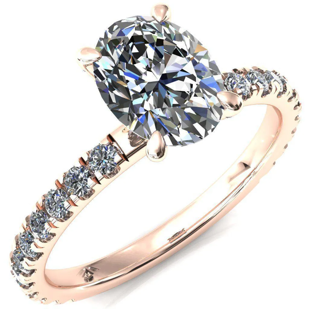 Alessi Oval Center Stone 4 Claw Prong 3/4 Micro Pave Engagement Ring