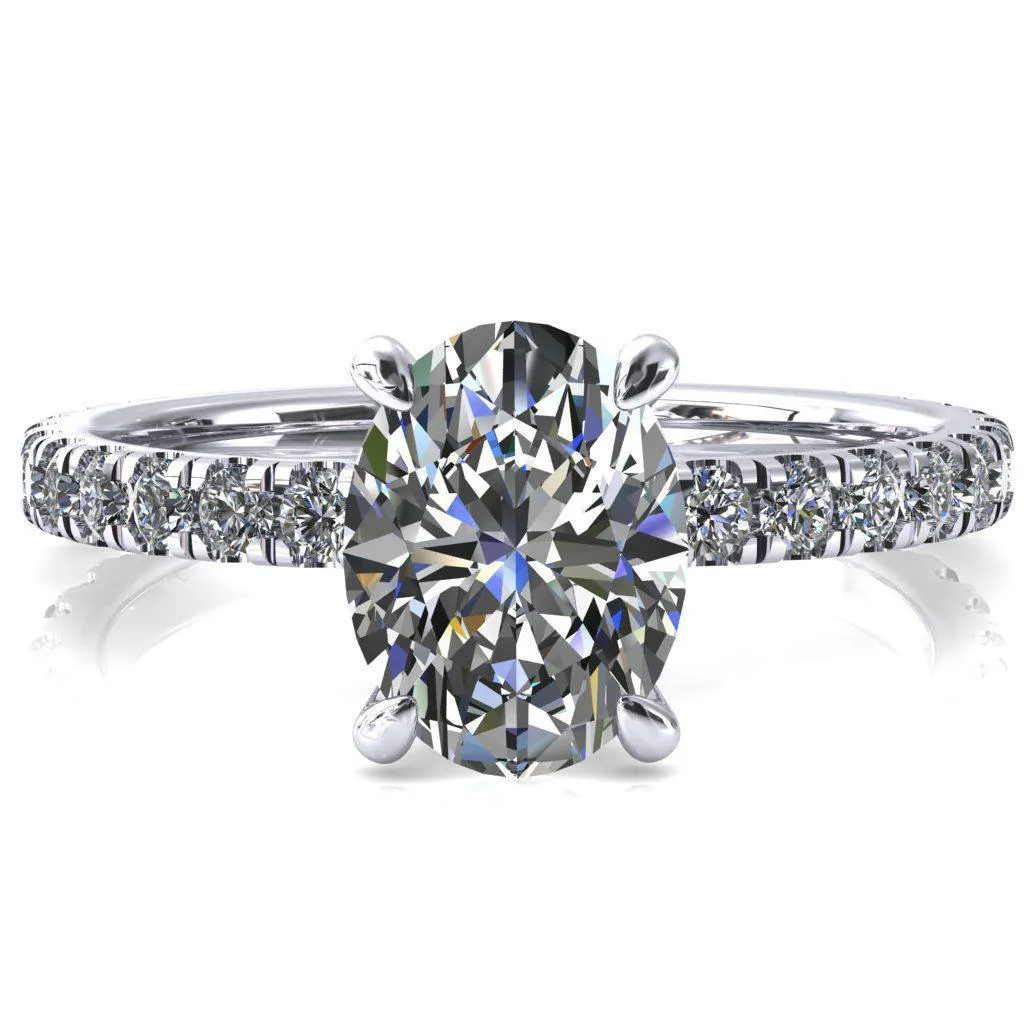 Alessi Oval Center Stone 4 Claw Prong 3/4 Micro Pave Engagement Ring