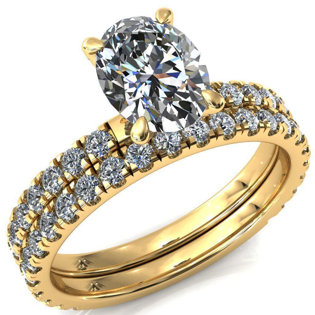 Alessi Oval Center Stone 4 Claw Prong 3/4 Micro Pave Engagement Ring