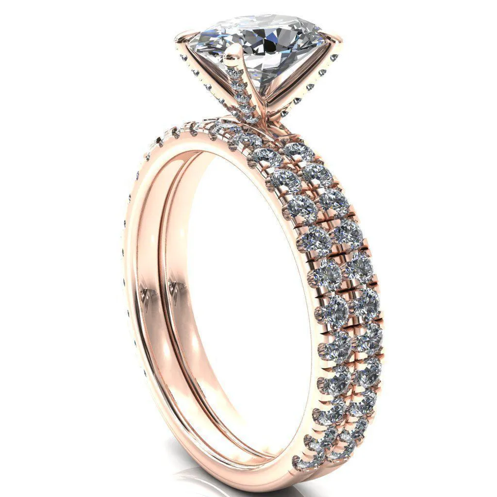 Alessi Oval Center Stone 4 Claw Prong 3/4 Micro Pave Engagement Ring