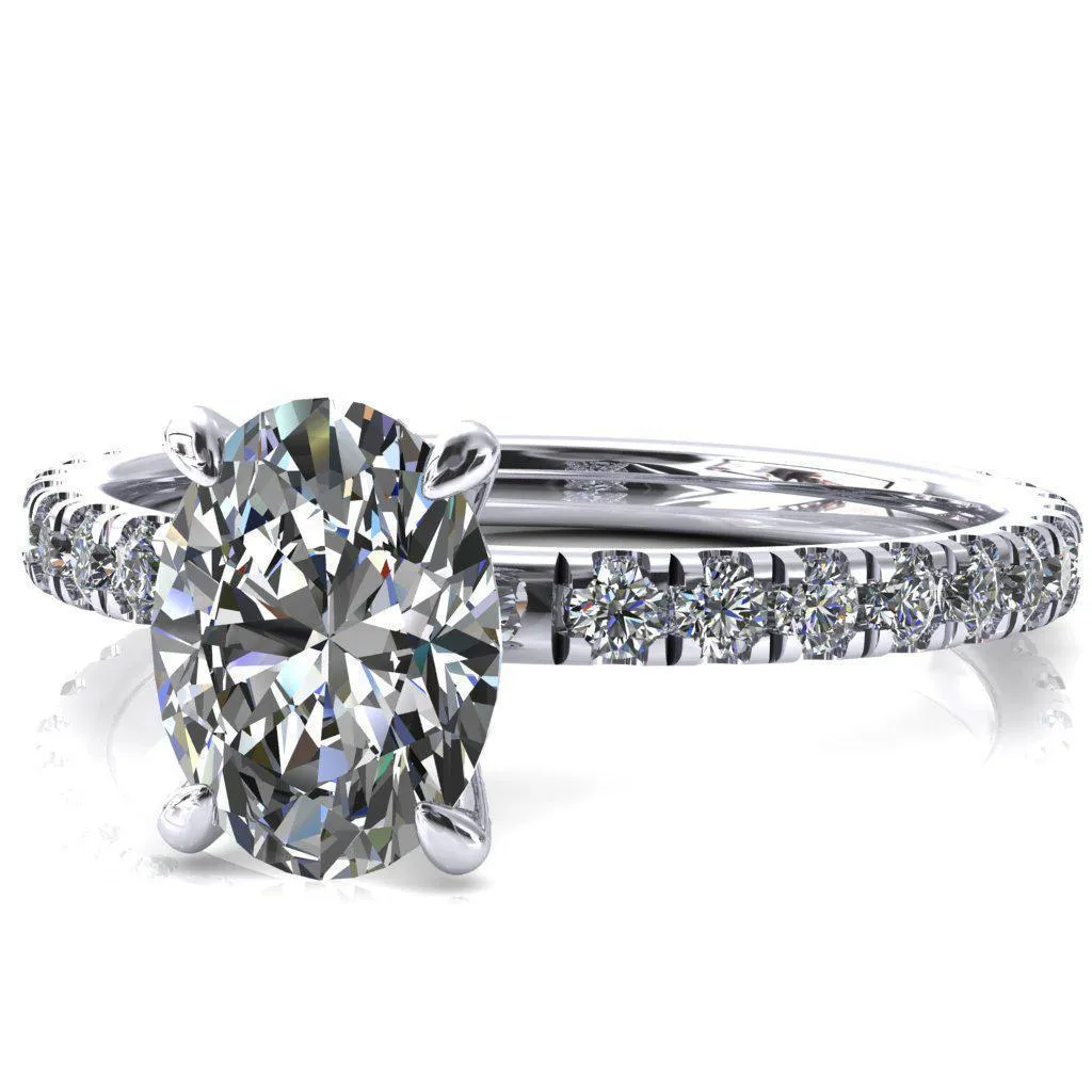 Alessi Oval Center Stone 4 Claw Prong 3/4 Micro Pave Engagement Ring