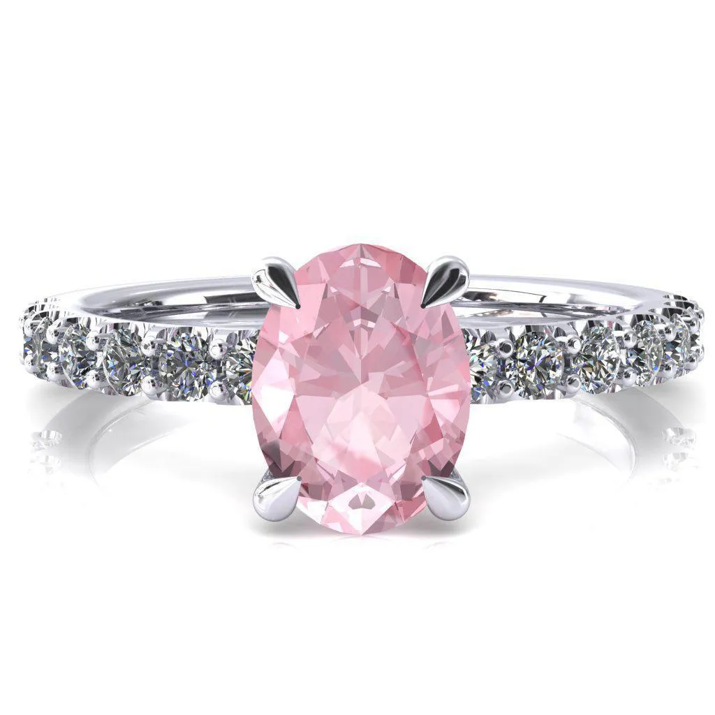 Alessi Oval Pink Sapphire 4 Claw Prong 3/4 Micro Pave Engagement Ring