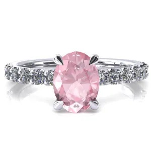 Alessi Oval Pink Sapphire 4 Claw Prong 3/4 Micro Pave Engagement Ring
