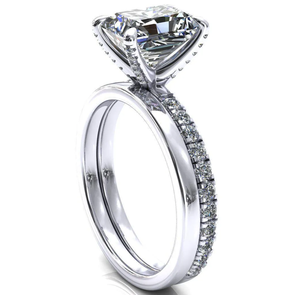 Alessi Radiant Moissanite 4 Claw Prong 3/4 Micro Pave Engagement Ring