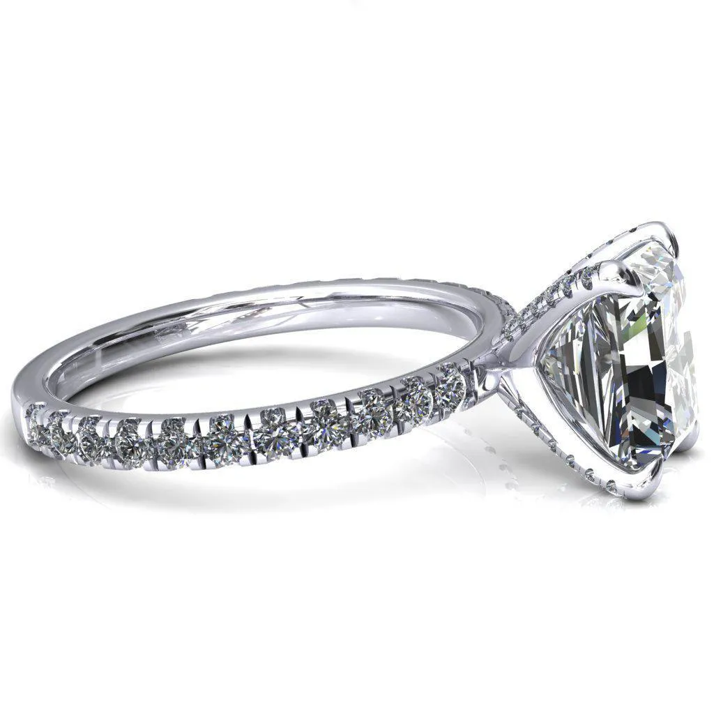 Alessi Radiant Moissanite 4 Claw Prong 3/4 Micro Pave Engagement Ring