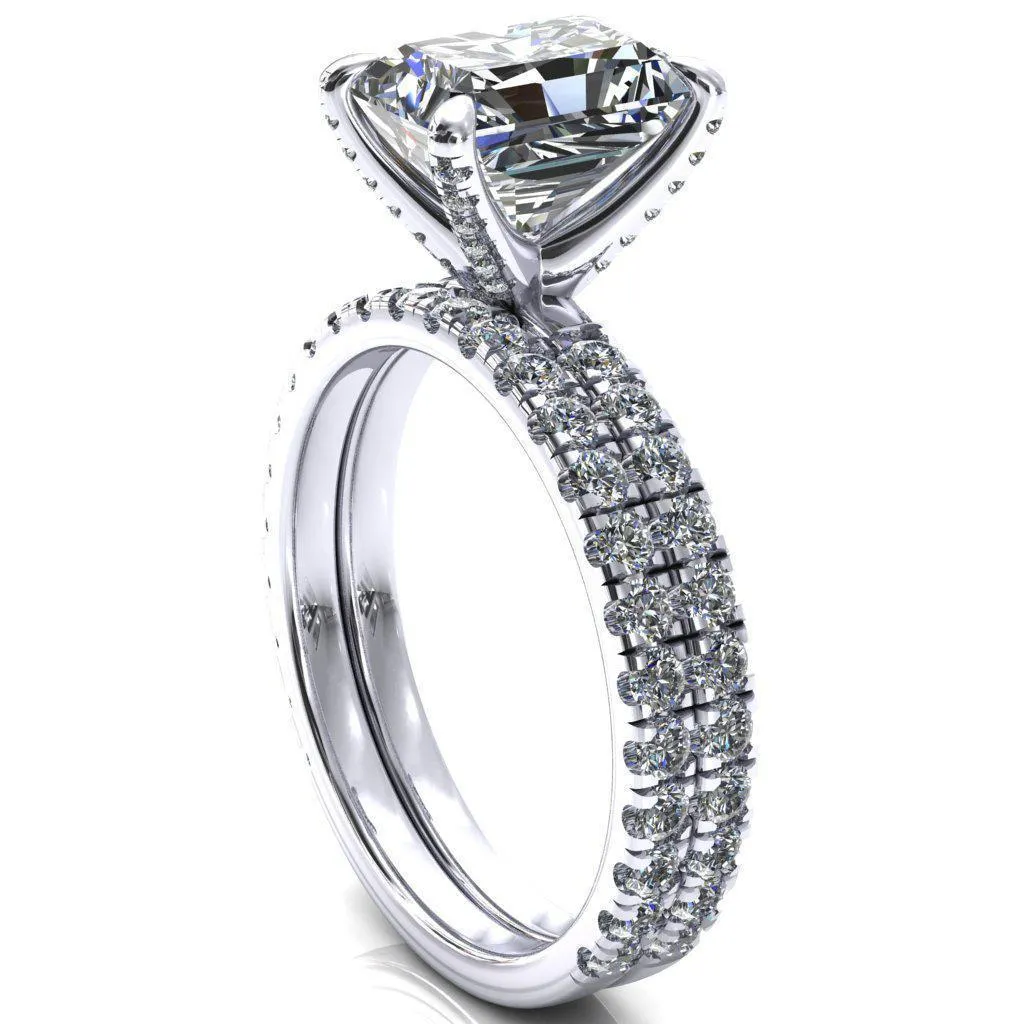 Alessi Radiant Moissanite 4 Claw Prong 3/4 Micro Pave Engagement Ring