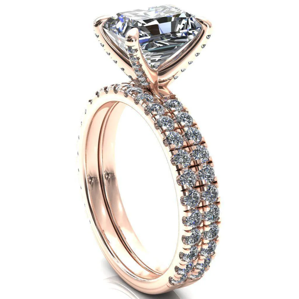 Alessi Radiant Moissanite 4 Claw Prong 3/4 Micro Pave Engagement Ring