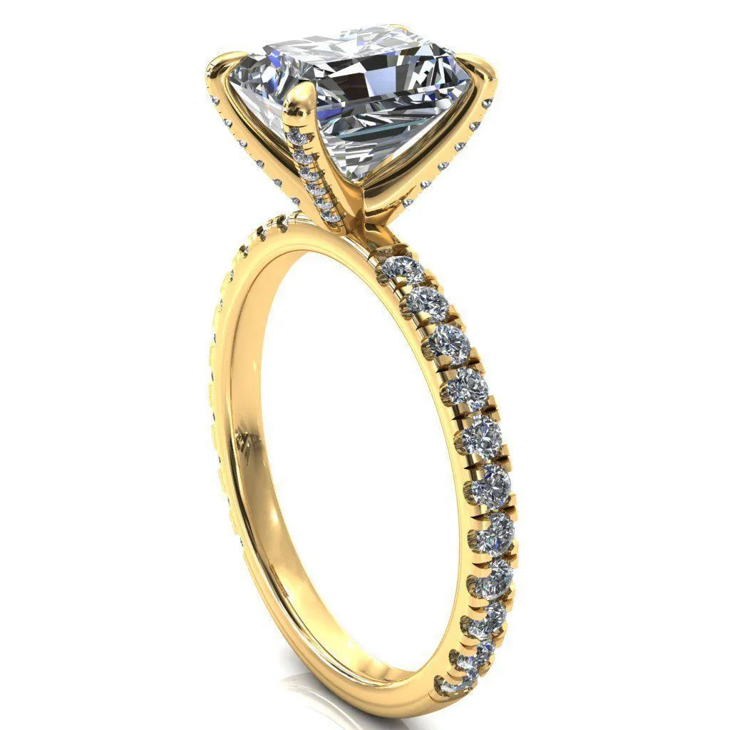 Alessi Radiant Moissanite 4 Claw Prong 3/4 Micro Pave Engagement Ring