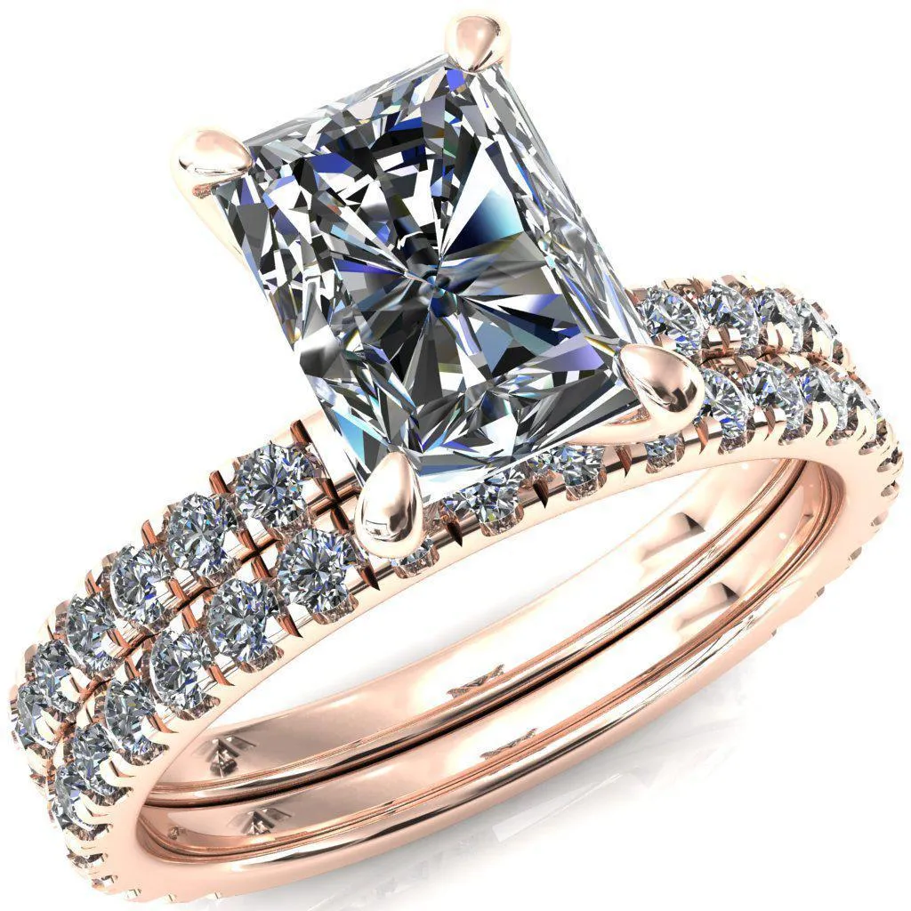 Alessi Radiant Moissanite 4 Claw Prong 3/4 Micro Pave Engagement Ring