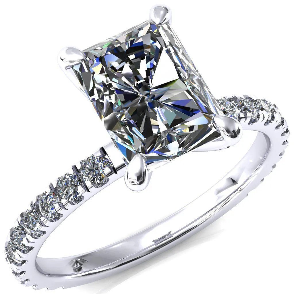 Alessi Radiant Moissanite 4 Claw Prong 3/4 Micro Pave Engagement Ring