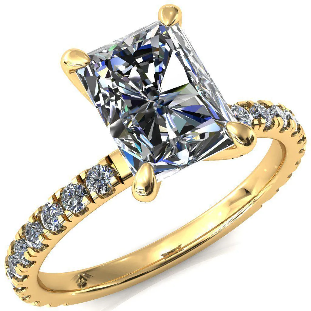 Alessi Radiant Moissanite 4 Claw Prong 3/4 Micro Pave Engagement Ring