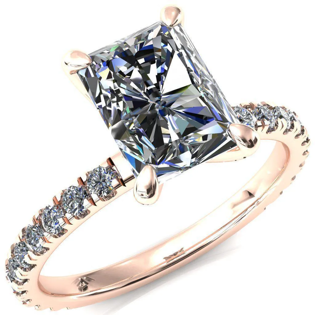 Alessi Radiant Moissanite 4 Claw Prong 3/4 Micro Pave Engagement Ring