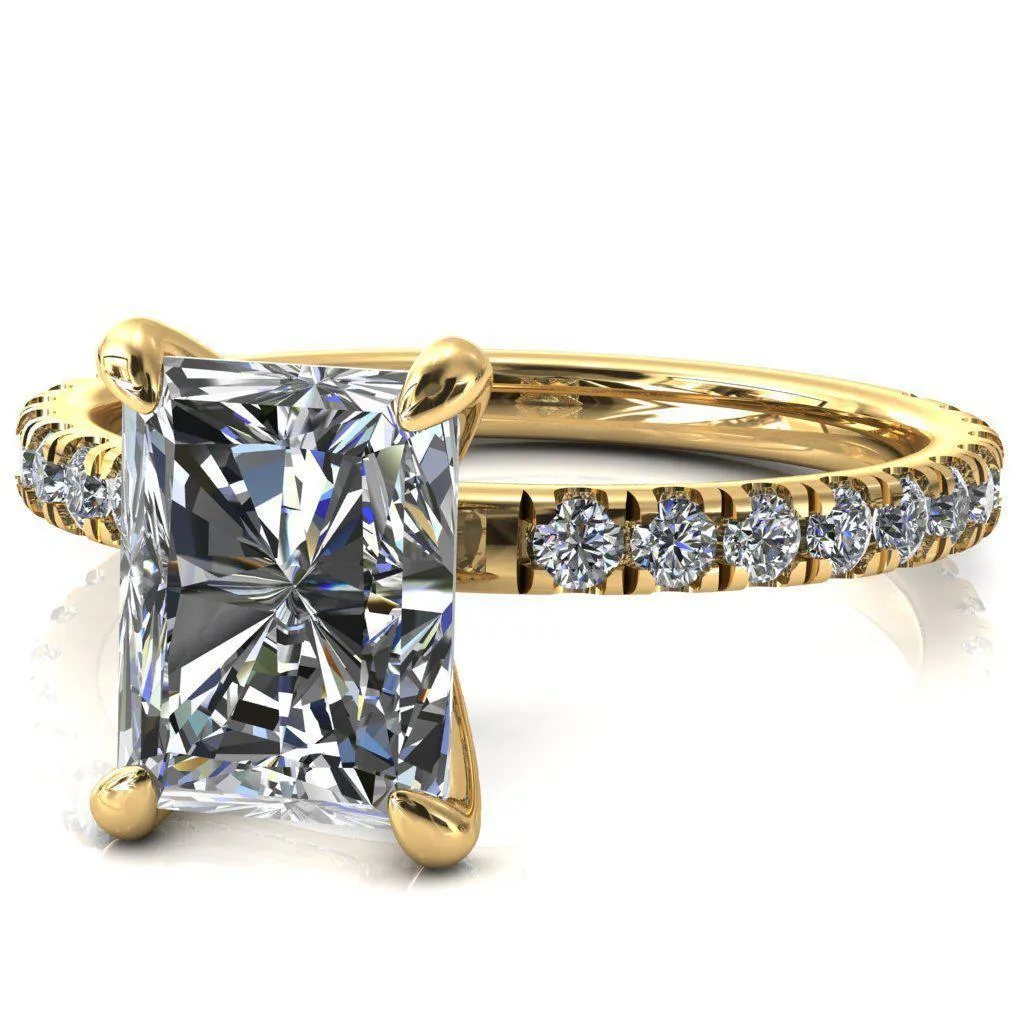 Alessi Radiant Moissanite 4 Claw Prong 3/4 Micro Pave Engagement Ring