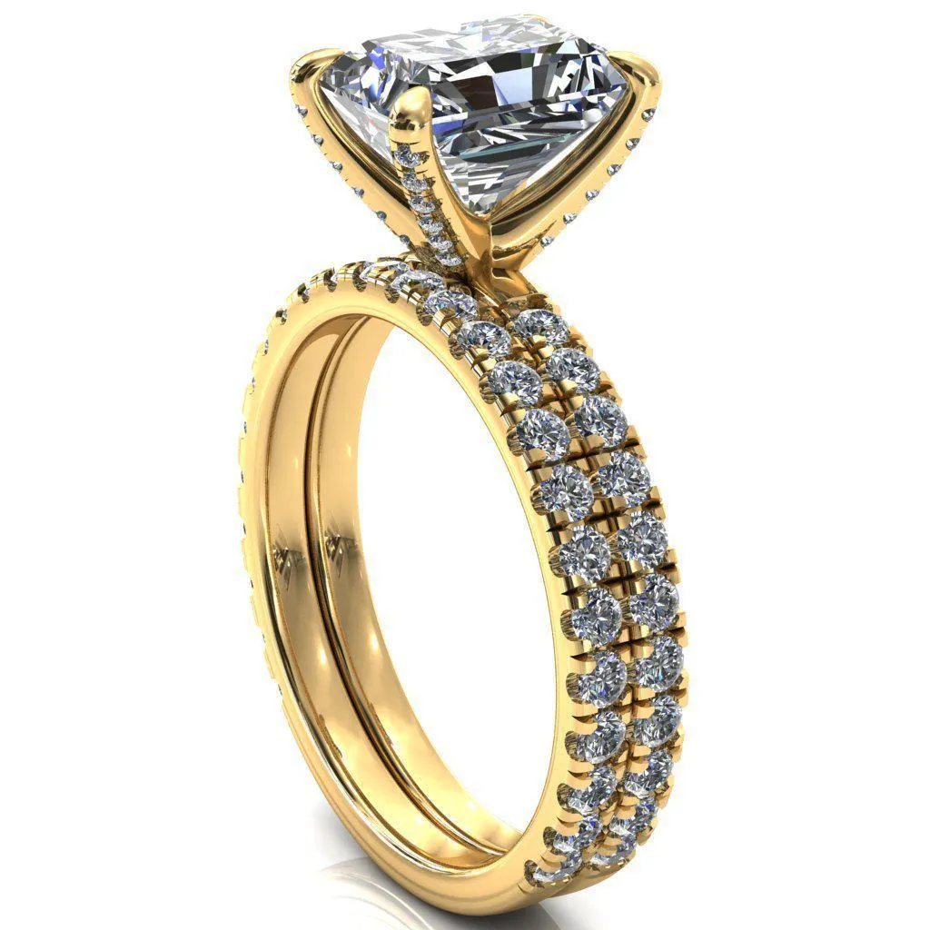 Alessi Radiant Moissanite 4 Claw Prong 3/4 Micro Pave Engagement Ring