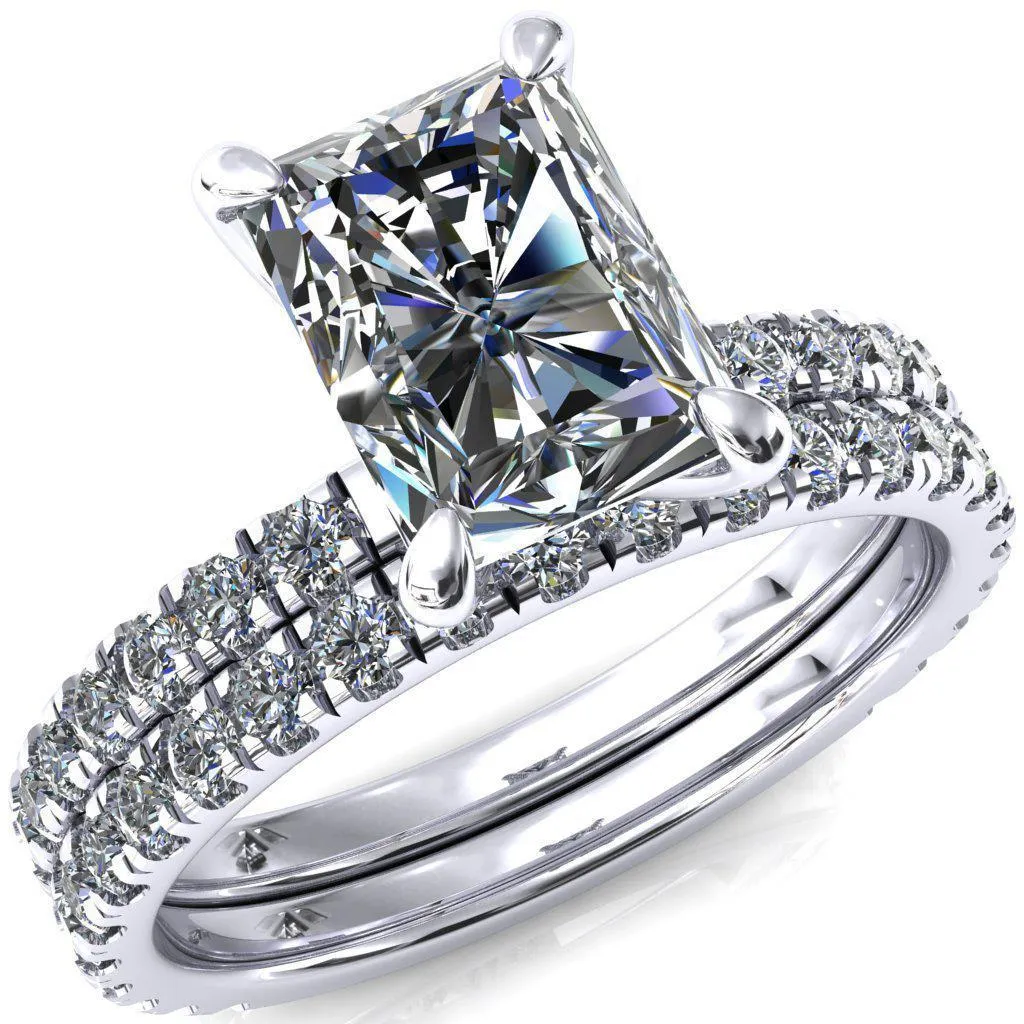Alessi Radiant Moissanite 4 Claw Prong 3/4 Micro Pave Engagement Ring