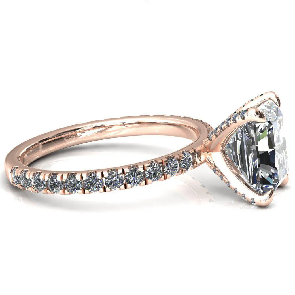 Alessi Radiant Moissanite 4 Claw Prong 3/4 Micro Pave Engagement Ring