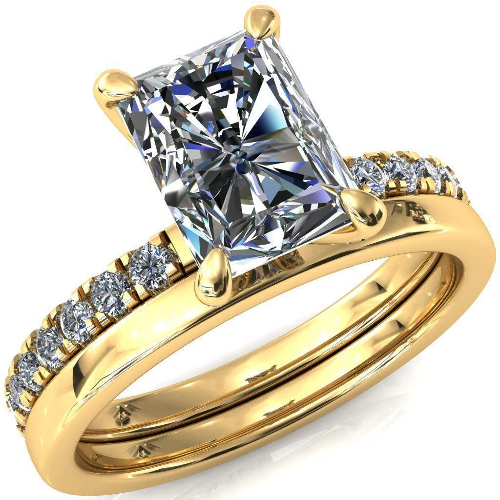 Alessi Radiant Moissanite 4 Claw Prong 3/4 Micro Pave Engagement Ring