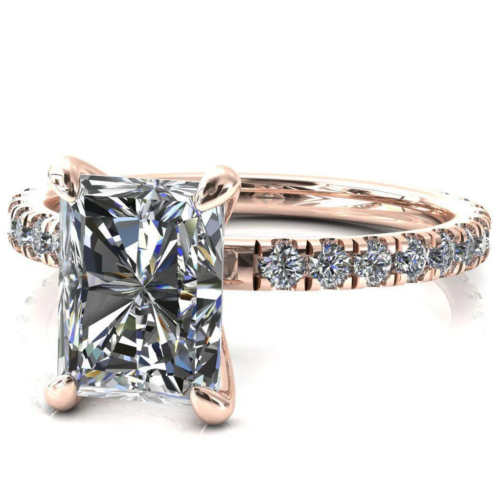 Alessi Radiant Moissanite 4 Claw Prong 3/4 Micro Pave Engagement Ring