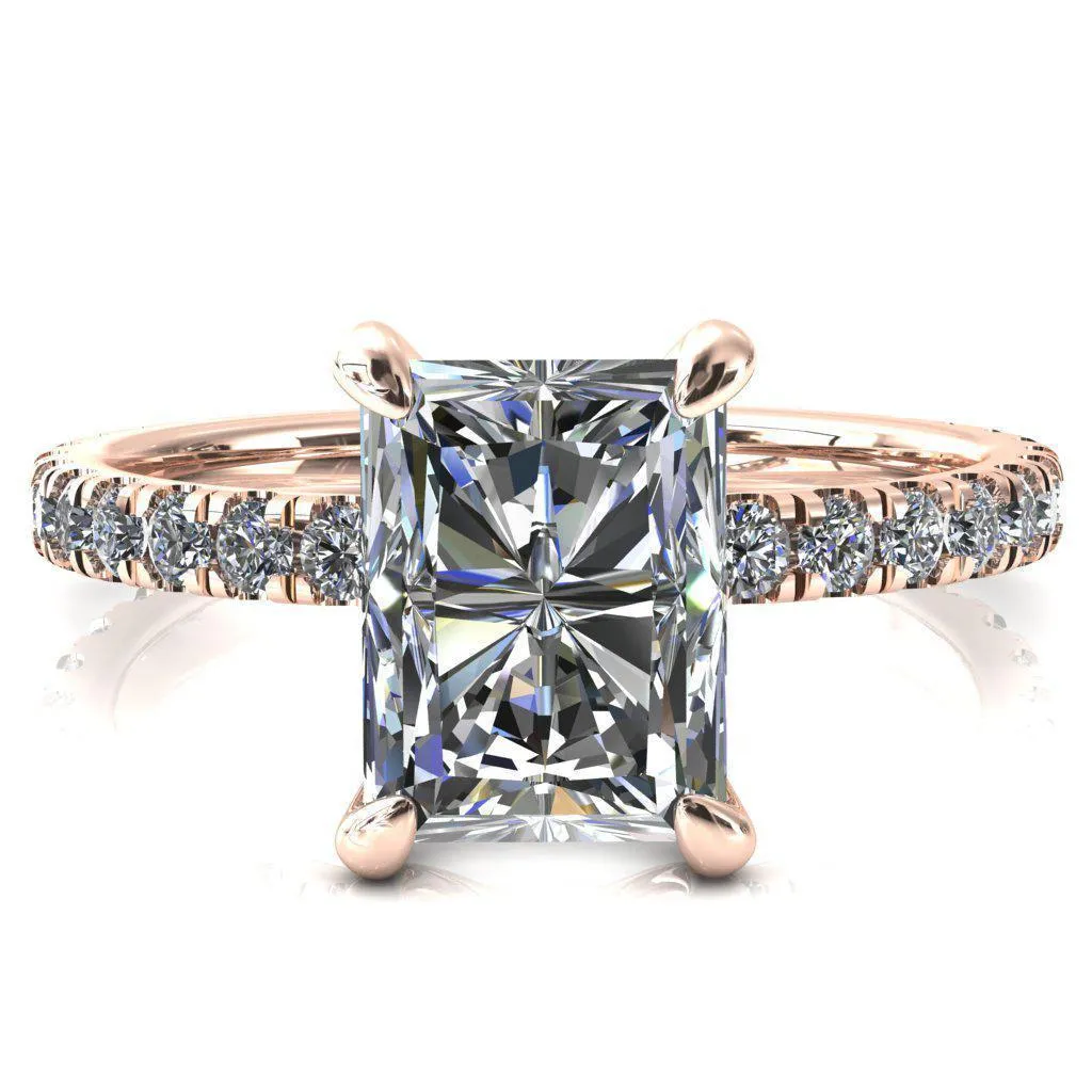 Alessi Radiant Moissanite 4 Claw Prong 3/4 Micro Pave Engagement Ring