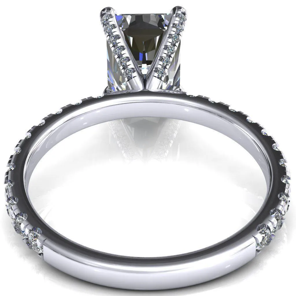 Alessi Radiant Moissanite 4 Claw Prong 3/4 Micro Pave Engagement Ring