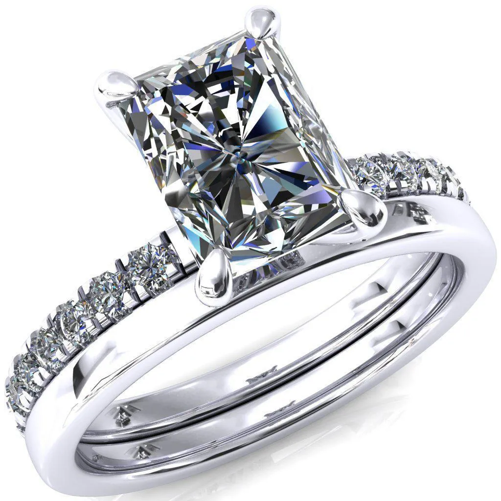 Alessi Radiant Moissanite 4 Claw Prong 3/4 Micro Pave Engagement Ring