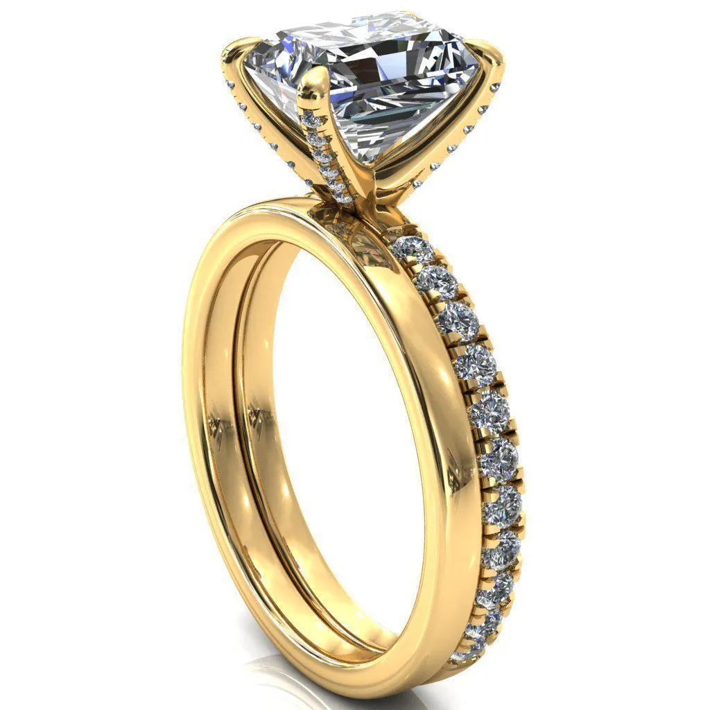 Alessi Radiant Moissanite 4 Claw Prong 3/4 Micro Pave Engagement Ring
