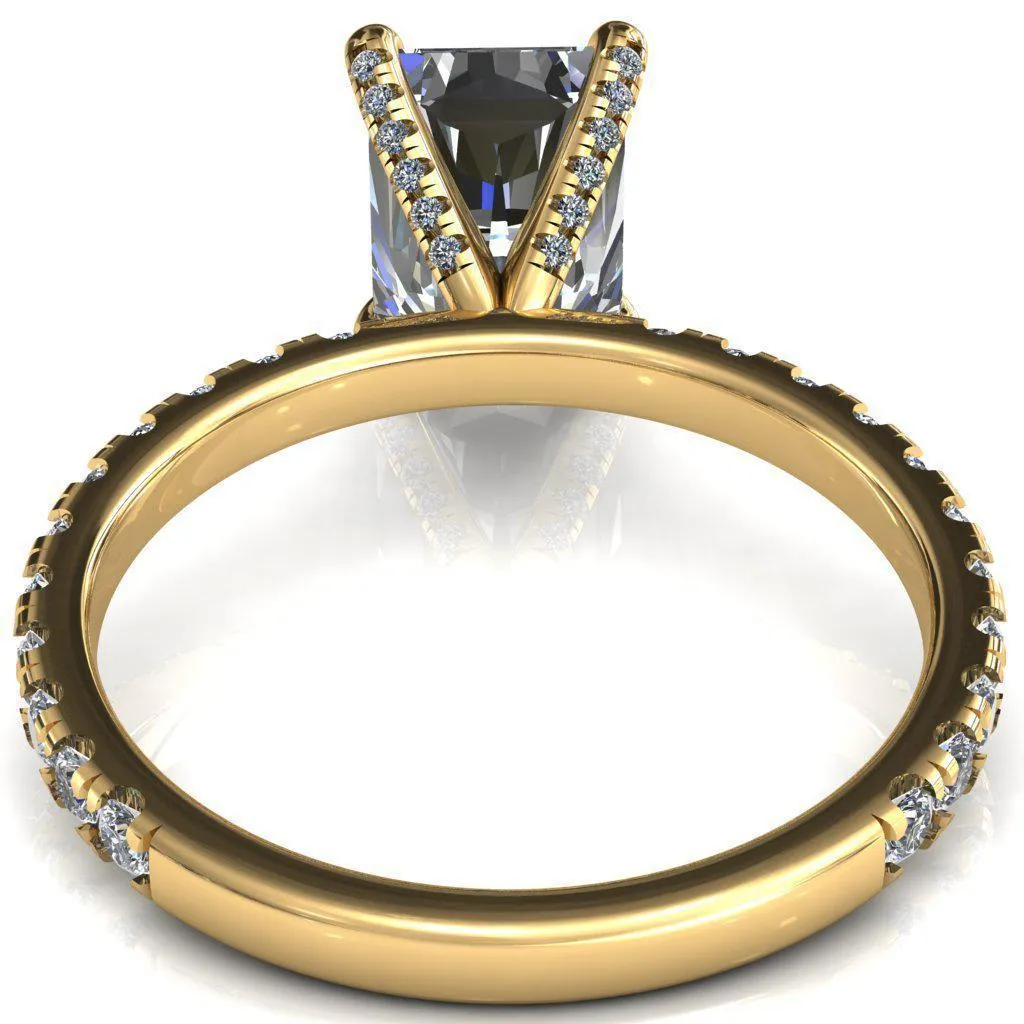 Alessi Radiant Moissanite 4 Claw Prong 3/4 Micro Pave Engagement Ring