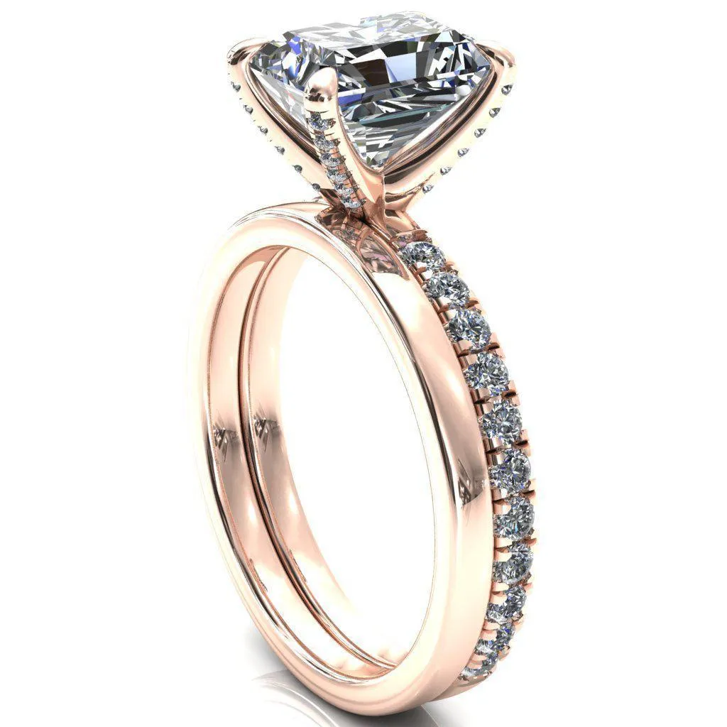 Alessi Radiant Moissanite 4 Claw Prong 3/4 Micro Pave Engagement Ring