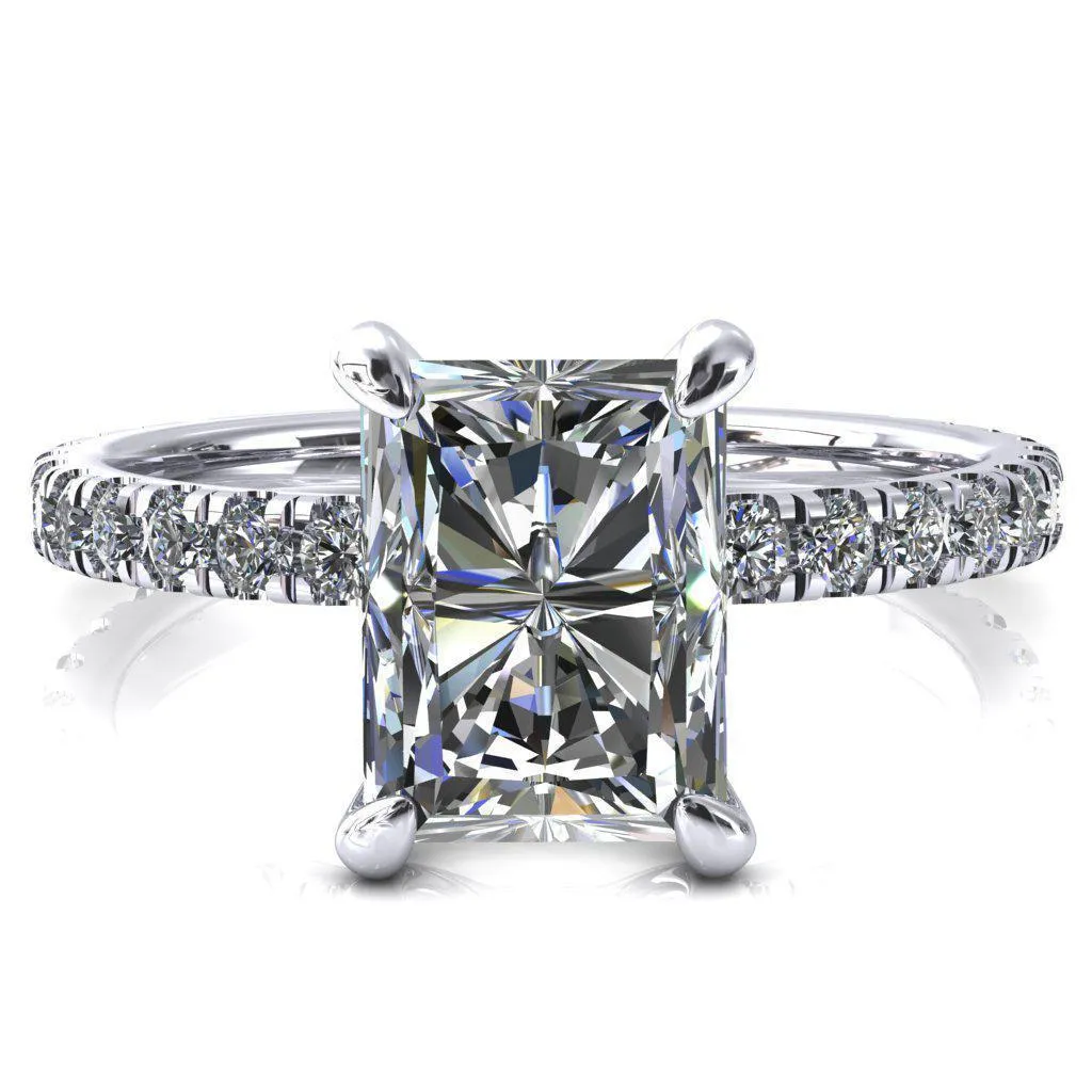 Alessi Radiant Moissanite 4 Claw Prong 3/4 Micro Pave Engagement Ring
