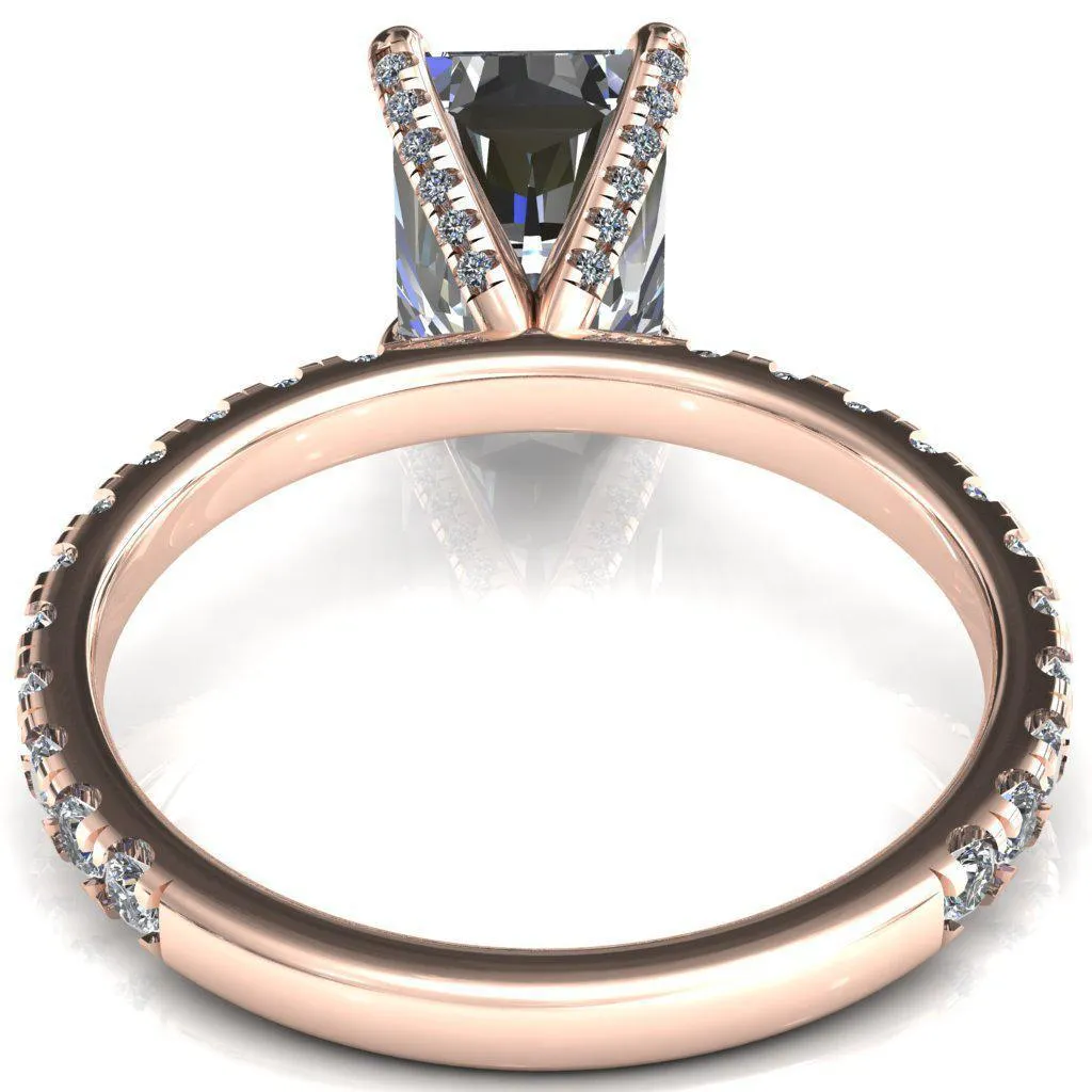 Alessi Radiant Moissanite 4 Claw Prong 3/4 Micro Pave Engagement Ring