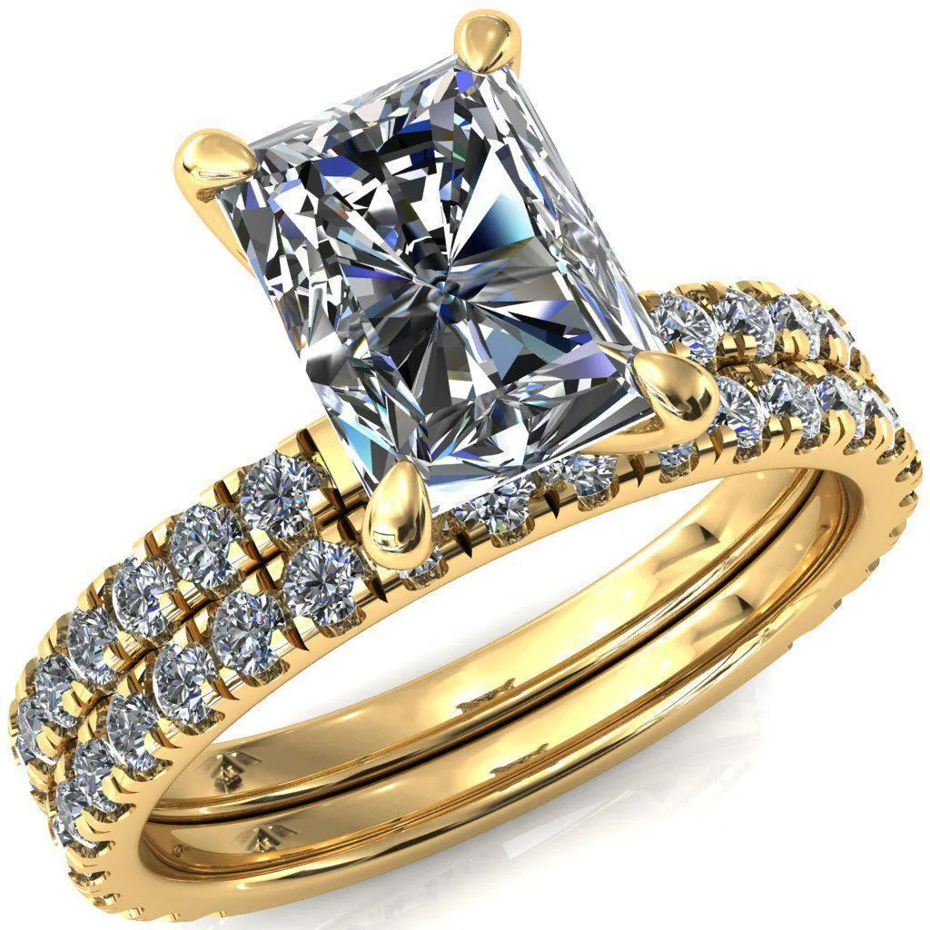Alessi Radiant Moissanite 4 Claw Prong 3/4 Micro Pave Engagement Ring