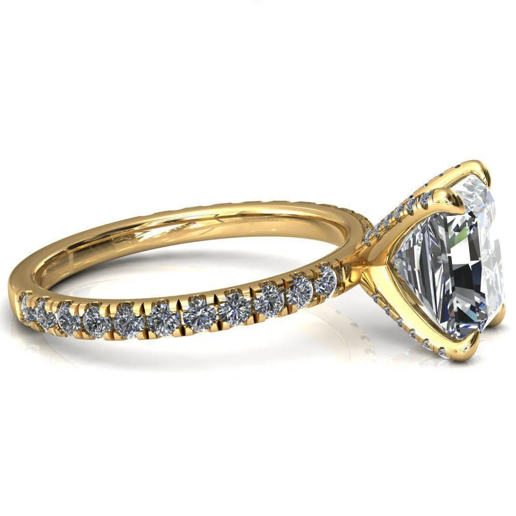Alessi Radiant Moissanite 4 Claw Prong 3/4 Micro Pave Engagement Ring