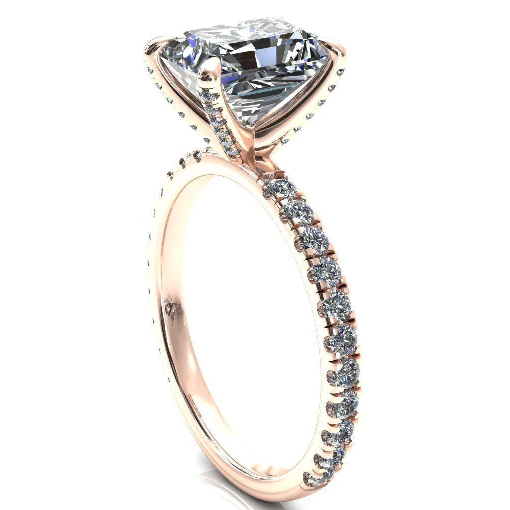 Alessi Radiant Moissanite 4 Claw Prong 3/4 Micro Pave Engagement Ring
