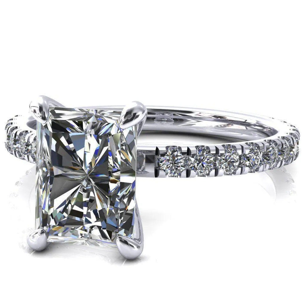 Alessi Radiant Moissanite 4 Claw Prong 3/4 Micro Pave Engagement Ring