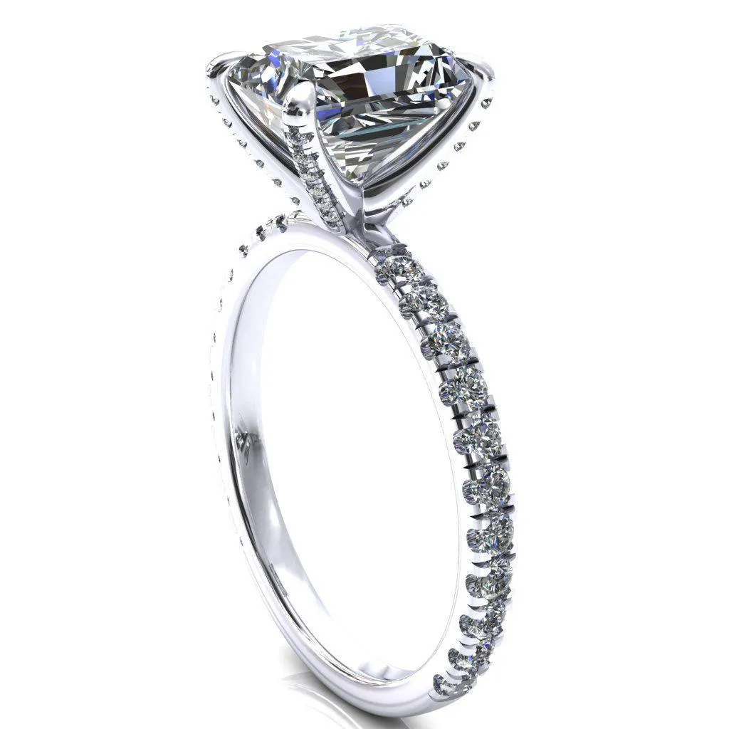 Alessi Radiant Moissanite 4 Claw Prong 3/4 Micro Pave Engagement Ring