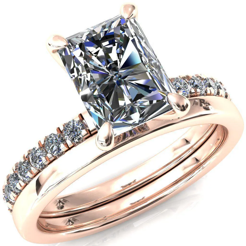 Alessi Radiant Moissanite 4 Claw Prong 3/4 Micro Pave Engagement Ring