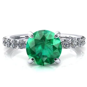 Alessi Round Emerald 4 Claw Prong 3/4 Micro Pave Engagement Ring