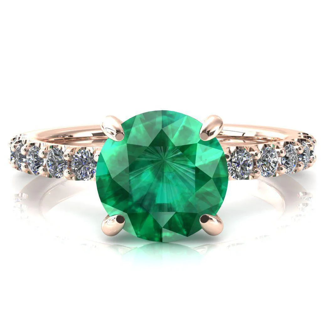 Alessi Round Emerald 4 Claw Prong 3/4 Micro Pave Engagement Ring