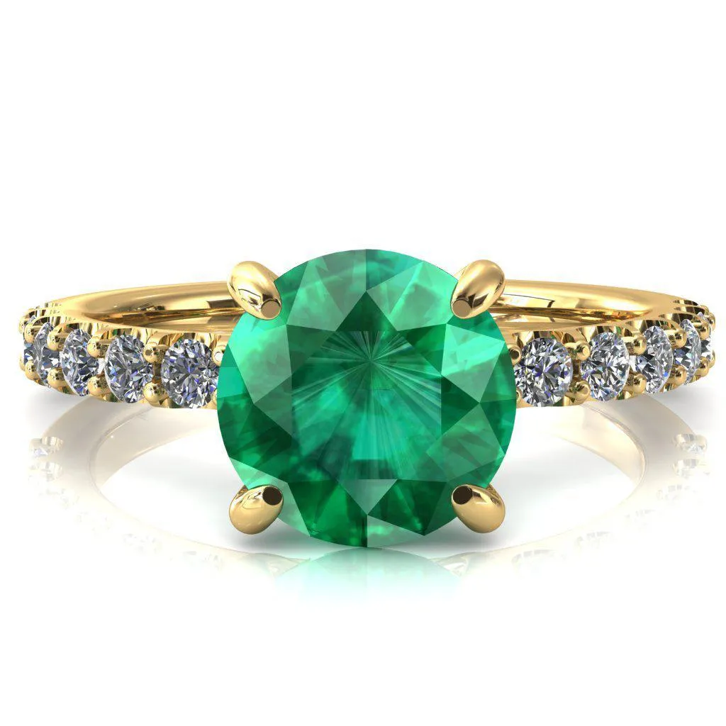 Alessi Round Emerald 4 Claw Prong 3/4 Micro Pave Engagement Ring