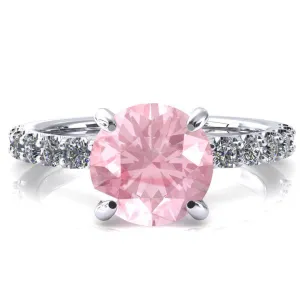 Alessi Round Pink Sapphire 4 Claw Prong 3/4 Micro Pave Engagement Ring